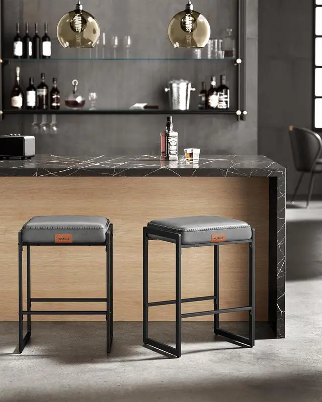Alt view image 4 of 7 - VASAGLE EKHO Collection - Bar Stools Set of 4, Counter Height Bar Stools, Synthetic Leather with Stitching, Mid-Century Modern Counter Stools, 26-Inch Tall, Kichen Home Bar Dining Room, Dove Gray