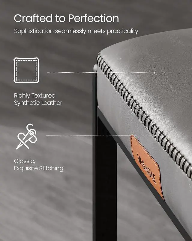 Alt view image 5 of 7 - VASAGLE EKHO Collection - Bar Stools Set of 4, Counter Height Bar Stools, Synthetic Leather with Stitching, Mid-Century Modern Counter Stools, 26-Inch Tall, Kichen Home Bar Dining Room, Dove Gray