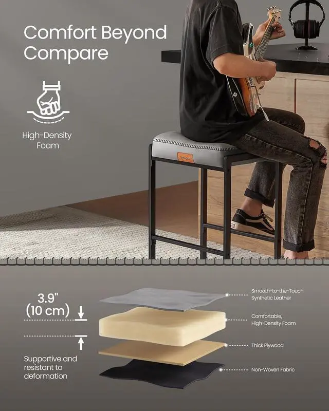 Alt view image 6 of 7 - VASAGLE EKHO Collection - Bar Stools Set of 4, Counter Height Bar Stools, Synthetic Leather with Stitching, Mid-Century Modern Counter Stools, 26-Inch Tall, Kichen Home Bar Dining Room, Dove Gray