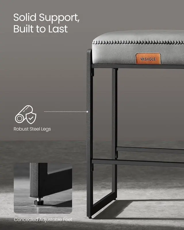 Alt view image 7 of 7 - VASAGLE EKHO Collection - Bar Stools Set of 4, Counter Height Bar Stools, Synthetic Leather with Stitching, Mid-Century Modern Counter Stools, 26-Inch Tall, Kichen Home Bar Dining Room, Dove Gray