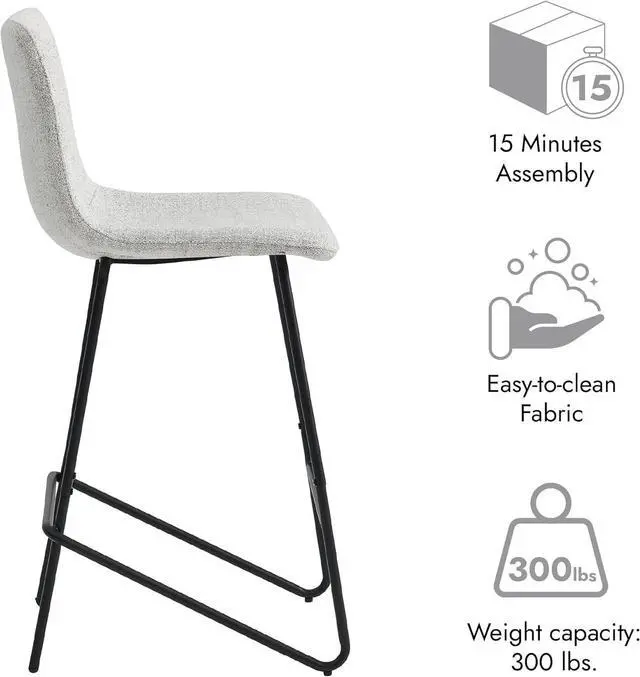 Alt view image 5 of 7 - Watson & Whitely Bar Stools, Fabric Upholstered Bar Stool with Back, White (Multi-Colored)