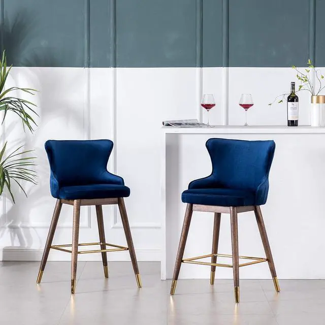 Main image of Roundhill Furniture Leland Fabric Upholstered Counter Height Wingback Stools, Set of 2, Blue