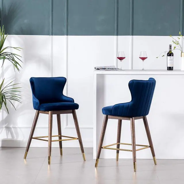 Alt view image 3 of 7 - Roundhill Furniture Leland Fabric Upholstered Counter Height Wingback Stools, Set of 2, Blue