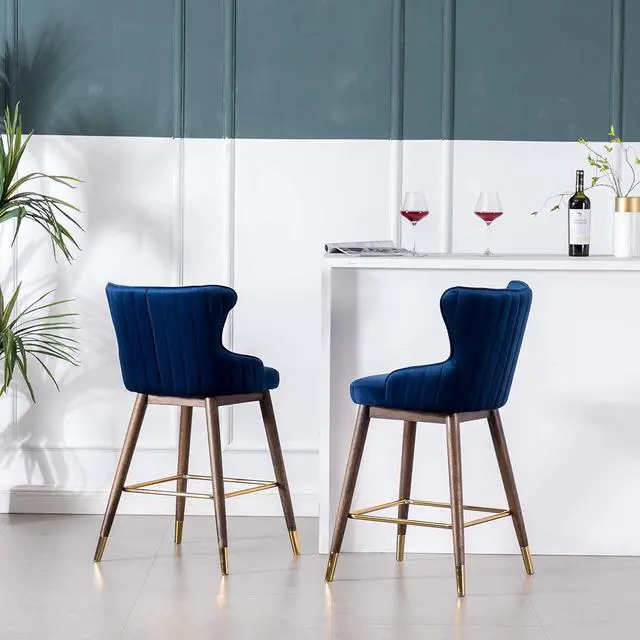 Alt view image 5 of 7 - Roundhill Furniture Leland Fabric Upholstered Counter Height Wingback Stools, Set of 2, Blue