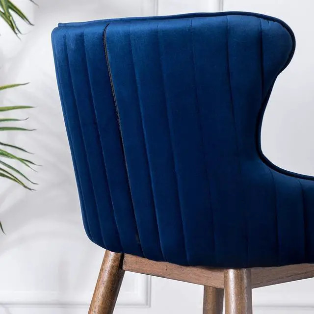 Alt view image 6 of 7 - Roundhill Furniture Leland Fabric Upholstered Counter Height Wingback Stools, Set of 2, Blue