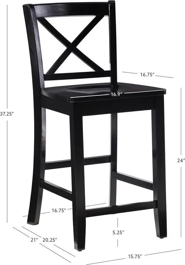 Alt view image 3 of 7 - Linon Home Dcor Black X Back Counter Stool, 16" W x 17.91" D x 37.01" H