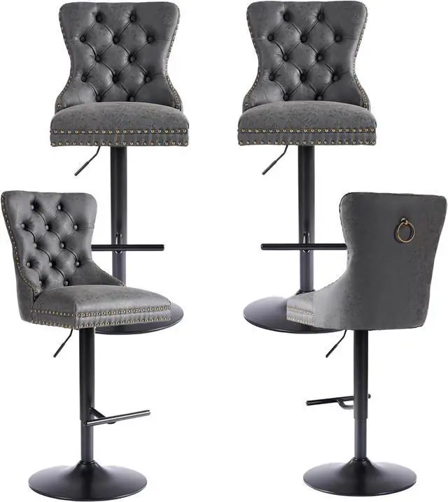 Main image of Black Bar stools Set of 4, Modern Swivel Bar Chairs with Thickened Cushion, Adjustable Upholstered Counter Height Barstools, Easy Assembly for Kitchen Counter Home Bar (PU, Black)