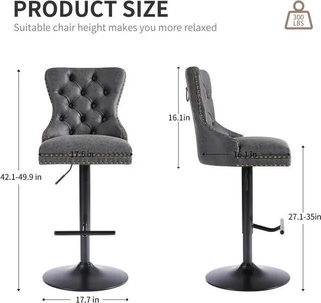 Alt view image 3 of 7 - Black Bar stools Set of 4, Modern Swivel Bar Chairs with Thickened Cushion, Adjustable Upholstered Counter Height Barstools, Easy Assembly for Kitchen Counter Home Bar (PU, Black)