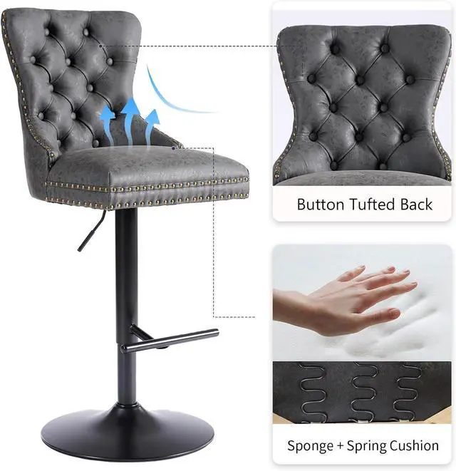 Alt view image 4 of 7 - Black Bar stools Set of 4, Modern Swivel Bar Chairs with Thickened Cushion, Adjustable Upholstered Counter Height Barstools, Easy Assembly for Kitchen Counter Home Bar (PU, Black)