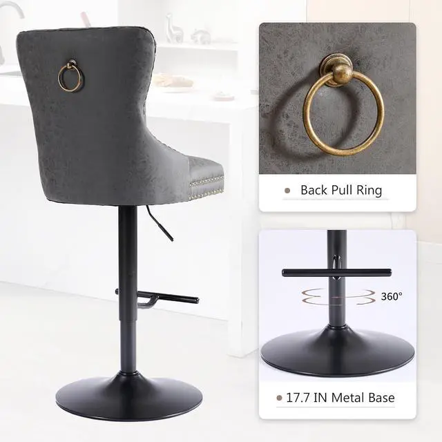 Alt view image 6 of 7 - Black Bar stools Set of 4, Modern Swivel Bar Chairs with Thickened Cushion, Adjustable Upholstered Counter Height Barstools, Easy Assembly for Kitchen Counter Home Bar (PU, Black)