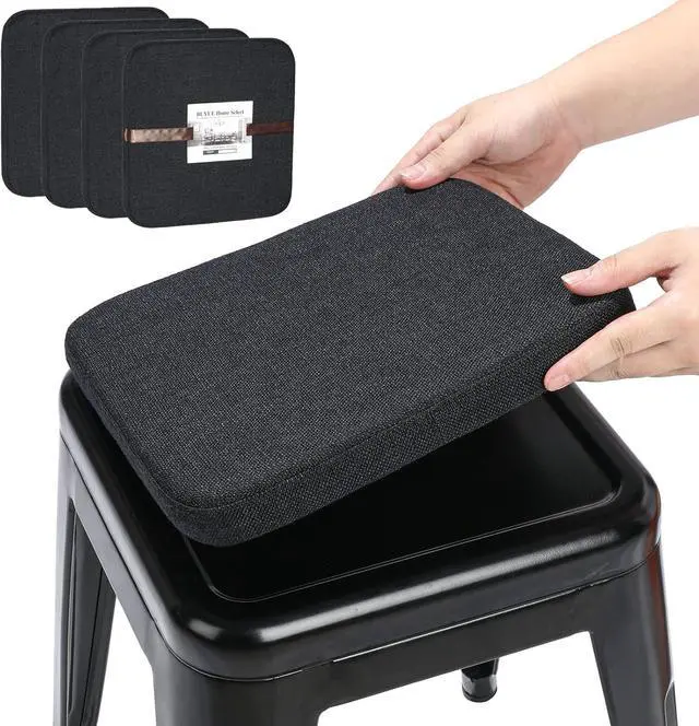 Main image of BUYUE Natural Linen Magnetic Bar Stool Cushions Set of 4, Enhanced Anti-Slip Breathable Small Chair Seat Pads for Café Bistro Stackable Metal Stools (Square, Black, 4 Counts)