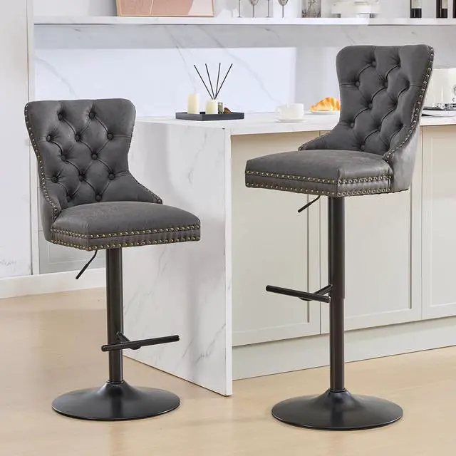 Alt view image 2 of 7 - Black Bar stools Set of 4, Modern Swivel Bar Chairs with Thickened Cushion, Adjustable Upholstered Counter Height Barstools, Easy Assembly for Kitchen Counter Home Bar (PU, Black)