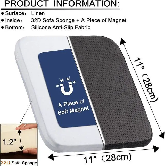 Alt view image 2 of 6 - BUYUE Natural Linen Magnetic Bar Stool Cushions Set of 4, Enhanced Anti-Slip Breathable Small Chair Seat Pads for Café Bistro Stackable Metal Stools (Square, Black, 4 Counts)