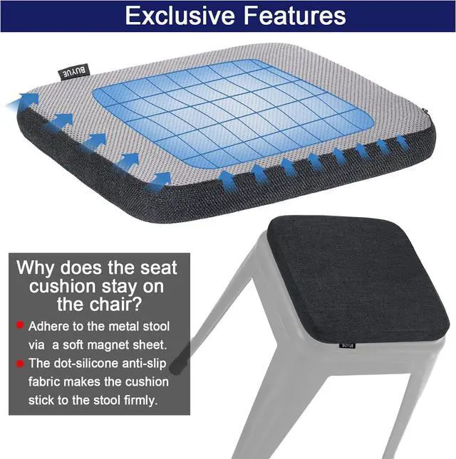 Alt view image 3 of 6 - BUYUE Natural Linen Magnetic Bar Stool Cushions Set of 4, Enhanced Anti-Slip Breathable Small Chair Seat Pads for Café Bistro Stackable Metal Stools (Square, Black, 4 Counts)