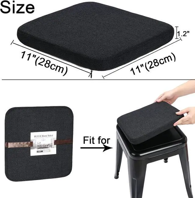 Alt view image 4 of 6 - BUYUE Natural Linen Magnetic Bar Stool Cushions Set of 4, Enhanced Anti-Slip Breathable Small Chair Seat Pads for Café Bistro Stackable Metal Stools (Square, Black, 4 Counts)