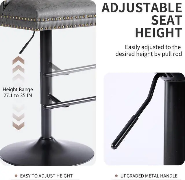 Alt view image 7 of 7 - Black Bar stools Set of 4, Modern Swivel Bar Chairs with Thickened Cushion, Adjustable Upholstered Counter Height Barstools, Easy Assembly for Kitchen Counter Home Bar (PU, Black)