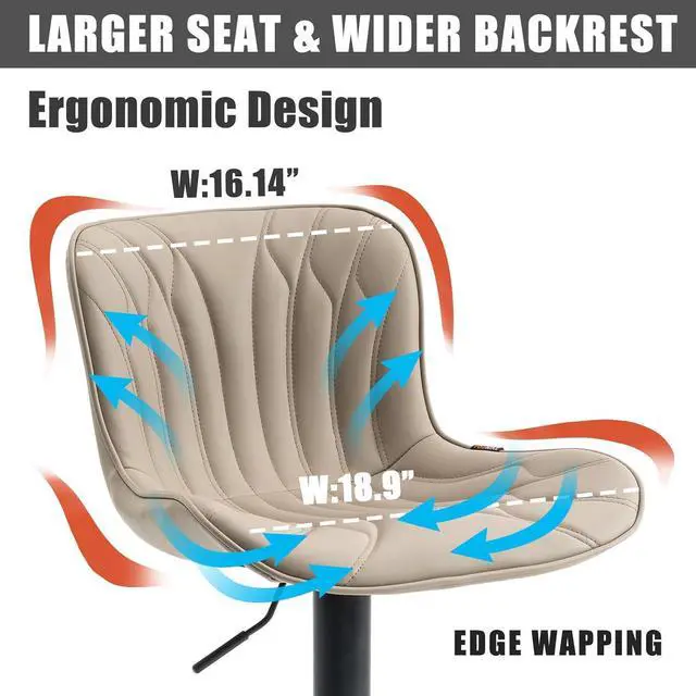 Alt view image 3 of 7 - YOUNIKE Khaki Bar Stools Set of 2 Modern Swivel Counter Height Bar Chair with Back Adjustable Kitchen Island Faux Leather Padded Barstools Metal taburetes de bar Breakfast sillas para barra de cocina