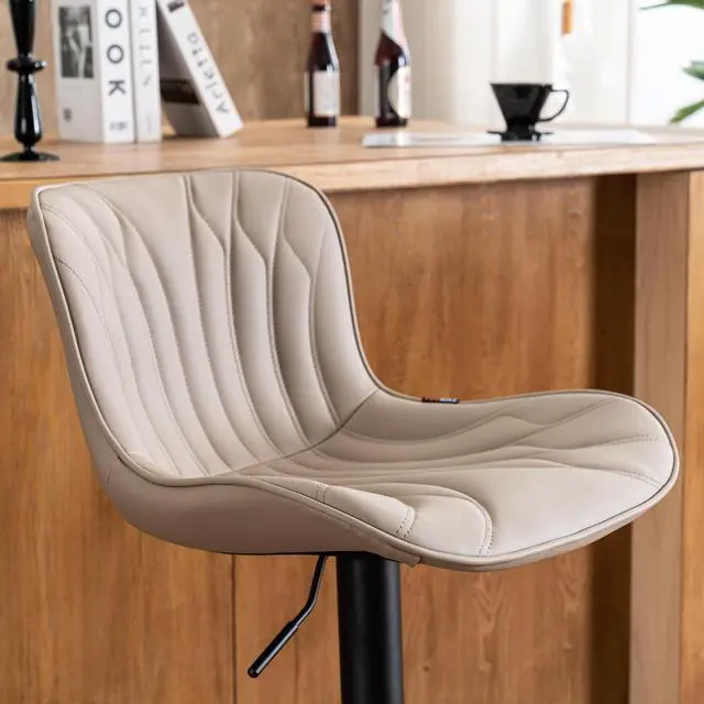 Alt view image 6 of 7 - YOUNIKE Khaki Bar Stools Set of 2 Modern Swivel Counter Height Bar Chair with Back Adjustable Kitchen Island Faux Leather Padded Barstools Metal taburetes de bar Breakfast sillas para barra de cocina