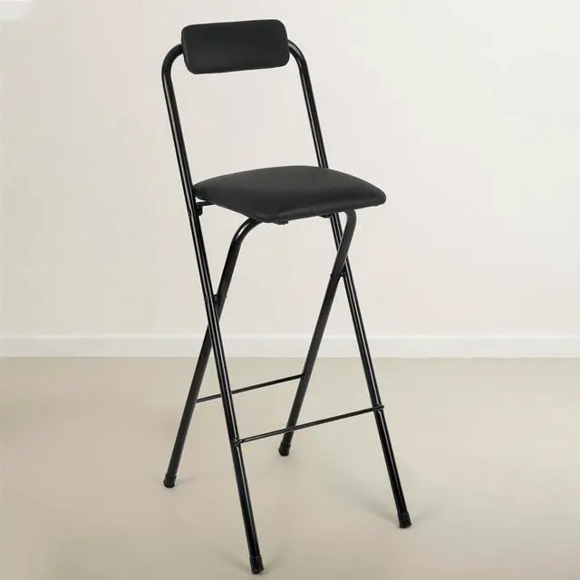 Alt view image 2 of 7 - Thyle Folding Bar Stool with Backrest, Leather Padded Counter Height Foldable Stool, Portable Folding High Seat Tall Bar Chairs for Outdoor Camping Kitchen Shop Cafe, Black(2 Pcs,29.5 Inch)