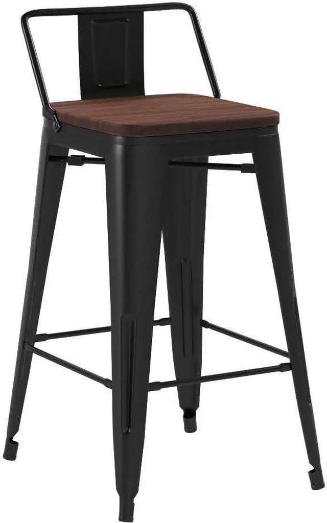 Alt view image 4 of 7 - Andeworld Metal Bar Stools Set of 4 Kitchen Counter Stools Bristro Barstools Industrial Bar Stools (24 Inch, Black with Wooden Seats)