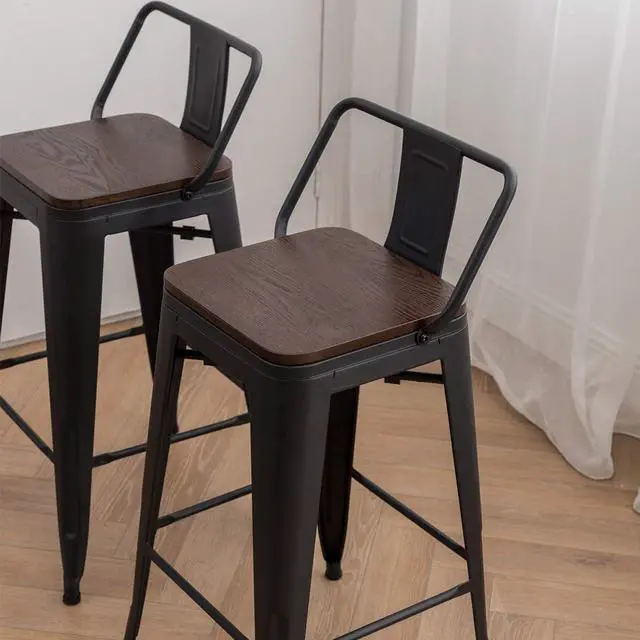 Alt view image 7 of 7 - Andeworld Metal Bar Stools Set of 4 Kitchen Counter Stools Bristro Barstools Industrial Bar Stools (24 Inch, Black with Wooden Seats)