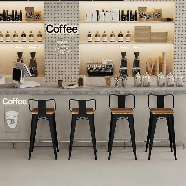 Alt view image 6 of 7 - Andeworld Metal Bar Stools Set of 4 Kitchen Counter Stools Bristro Barstools Industrial Bar Stools (24 Inch, Black with Wooden Seats)