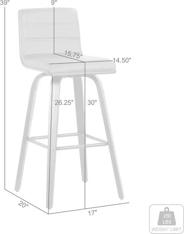 Alt view image 3 of 7 - Armen Living Vienna 30" Bar Height Swivel Brown Faux Leather and Walnut Wood Bar Stool