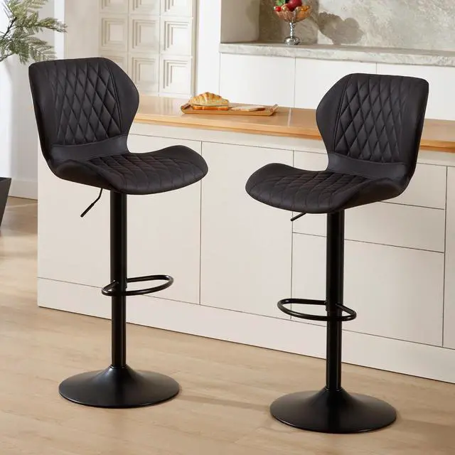 Main image of Bar Stools Set of 2, Modern Swivel Counter Height Barstools for Kitchen Island Chairs, Adjustable Faux Leather Bar Stools with Back for Kitchen Counter Bar, Black
