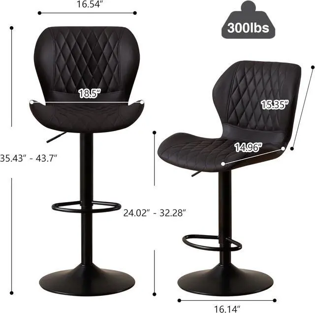 Alt view image 2 of 7 - Bar Stools Set of 2, Modern Swivel Counter Height Barstools for Kitchen Island Chairs, Adjustable Faux Leather Bar Stools with Back for Kitchen Counter Bar, Black