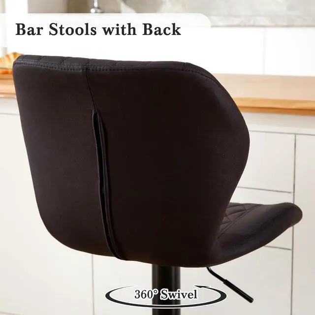 Alt view image 3 of 7 - Bar Stools Set of 2, Modern Swivel Counter Height Barstools for Kitchen Island Chairs, Adjustable Faux Leather Bar Stools with Back for Kitchen Counter Bar, Black