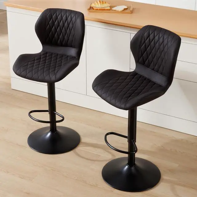 Alt view image 6 of 7 - Bar Stools Set of 2, Modern Swivel Counter Height Barstools for Kitchen Island Chairs, Adjustable Faux Leather Bar Stools with Back for Kitchen Counter Bar, Black