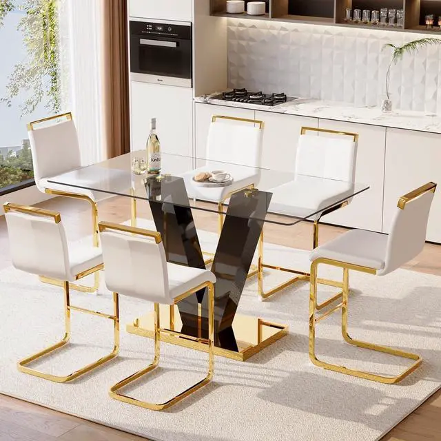 Alt view image 6 of 6 - Bar Stools Set of 4,Gold Bar Stools with Back,25" White Island Chairs with Gold Chrome Plated Metal Leg,Faux Leather Counter Height Barstools for Pub Kitchen Counter