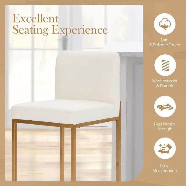 Alt view image 5 of 7 - Sophia & William Bar Stools Set of 4, White & Gold Bar Stools with Back, Counter Height 24 Bar Stools for Kitchen Island, White Leather Modern Bar Stools