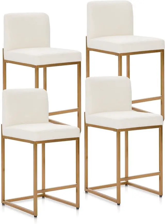 Alt view image 7 of 7 - Sophia & William Bar Stools Set of 4, White & Gold Bar Stools with Back, Counter Height 24 Bar Stools for Kitchen Island, White Leather Modern Bar Stools