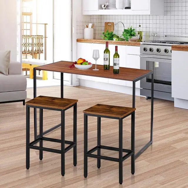 Alt view image 4 of 7 - SUPER DEAL Counter Height Bar Stools Set of 2 for Kitchen, 26 Inches Industrial Backless Metal BarStools with Wood Top, Rustic Brown