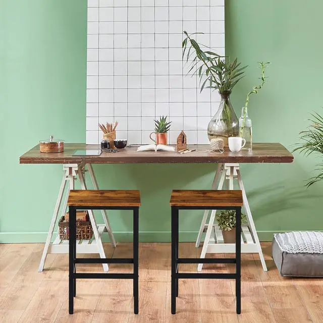 Alt view image 5 of 7 - SUPER DEAL Counter Height Bar Stools Set of 2 for Kitchen, 26 Inches Industrial Backless Metal BarStools with Wood Top, Rustic Brown