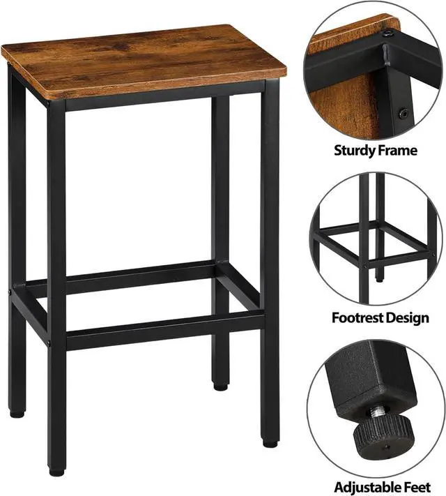 Alt view image 6 of 7 - SUPER DEAL Counter Height Bar Stools Set of 2 for Kitchen, 26 Inches Industrial Backless Metal BarStools with Wood Top, Rustic Brown