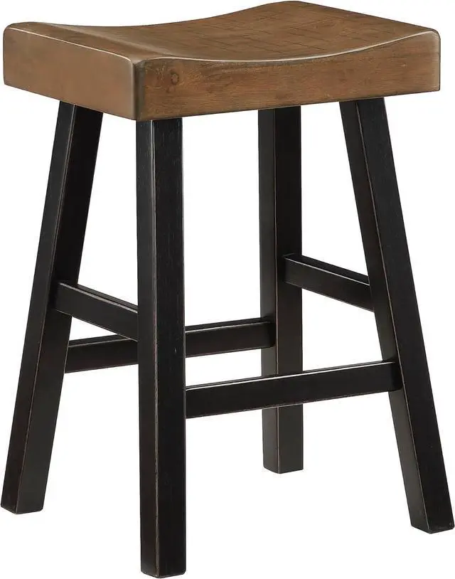 Alt view image 3 of 7 - Lexicon Saddle Bar Stools Set of 2 Barstools with Footrest, Armless Dining Chairs for Kitchen Island, Breakfast Nook, Living Room, Counter Height, Black/Brown