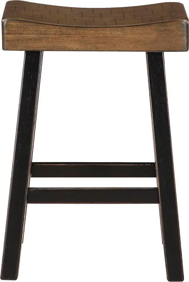 Alt view image 4 of 7 - Lexicon Saddle Bar Stools Set of 2 Barstools with Footrest, Armless Dining Chairs for Kitchen Island, Breakfast Nook, Living Room, Counter Height, Black/Brown