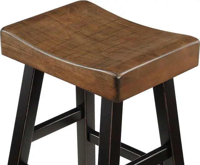 Alt view image 6 of 7 - Lexicon Saddle Bar Stools Set of 2 Barstools with Footrest, Armless Dining Chairs for Kitchen Island, Breakfast Nook, Living Room, Counter Height, Black/Brown
