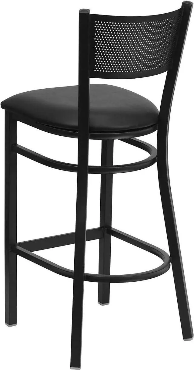 Alt view image 5 of 7 - Flash Furniture 2 Pk. HERCULES Series Black Grid Back Metal Restaurant Barstool - Black Vinyl Seat