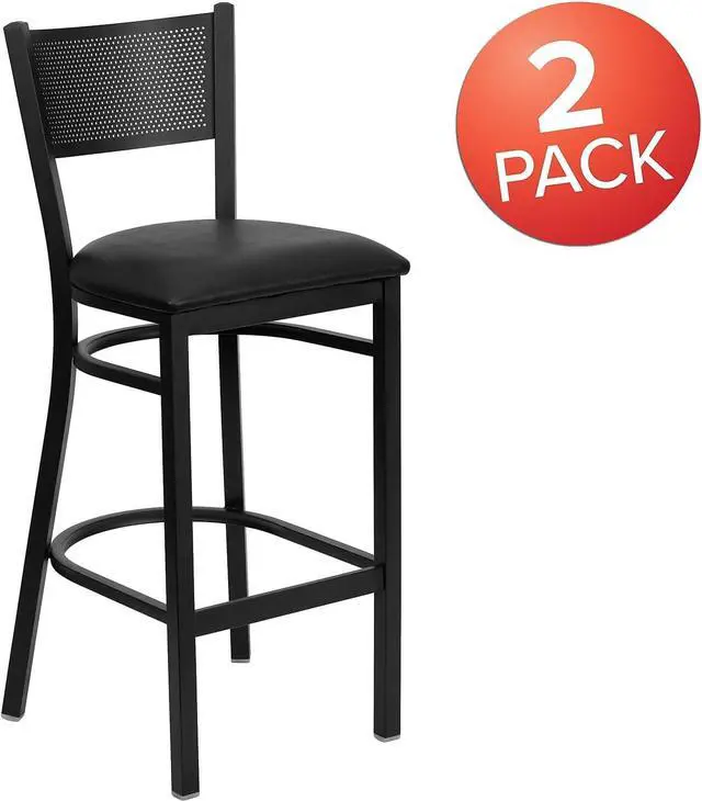 Alt view image 4 of 7 - Flash Furniture 2 Pk. HERCULES Series Black Grid Back Metal Restaurant Barstool - Black Vinyl Seat