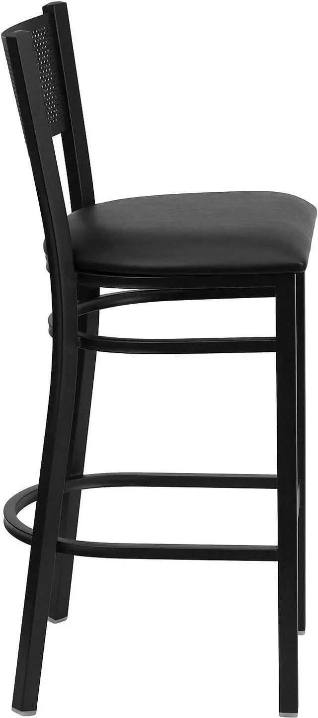 Alt view image 7 of 7 - Flash Furniture 2 Pk. HERCULES Series Black Grid Back Metal Restaurant Barstool - Black Vinyl Seat