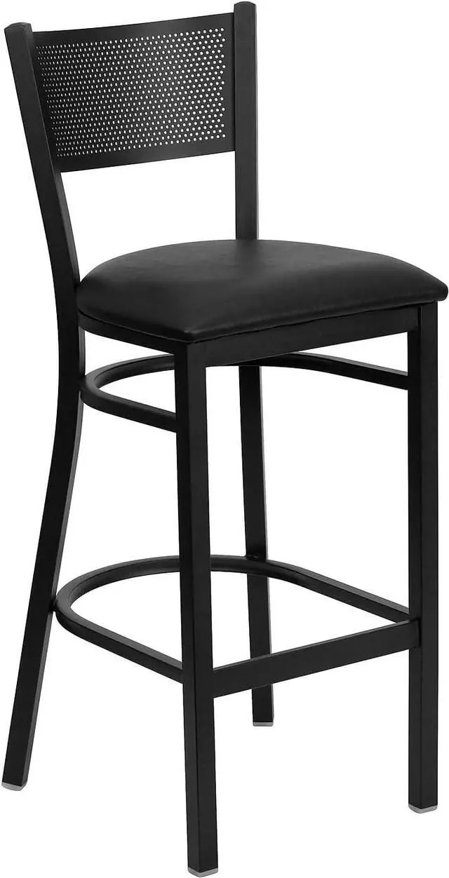 Alt view image 6 of 7 - Flash Furniture 2 Pk. HERCULES Series Black Grid Back Metal Restaurant Barstool - Black Vinyl Seat
