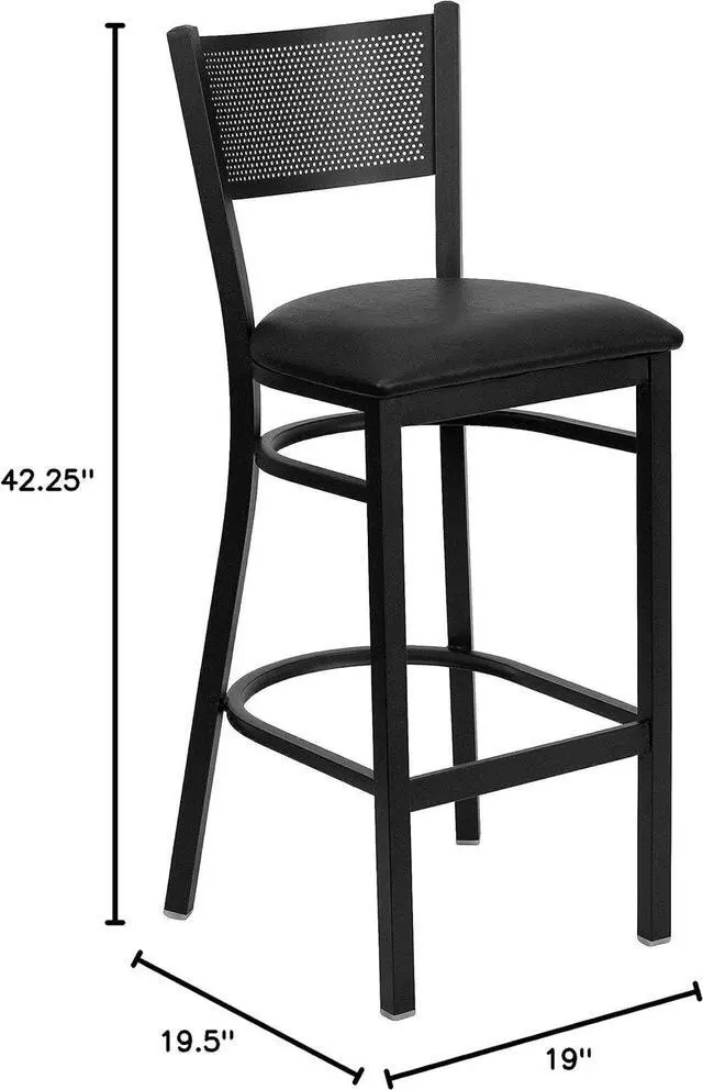 Alt view image 3 of 7 - Flash Furniture 2 Pk. HERCULES Series Black Grid Back Metal Restaurant Barstool - Black Vinyl Seat