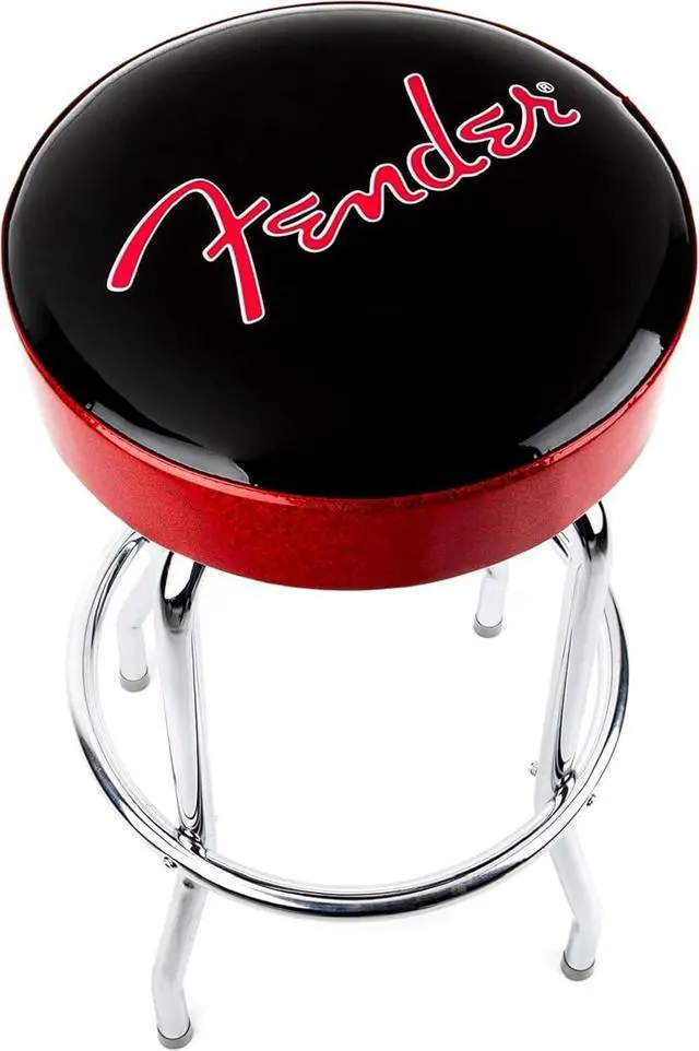 Main image of Fender Red Sparkle Logo Swivel Barstool, Great Gifts for Dad, with 1 Year Limited Warranty, Simple Assembly, Black/Black, 30"