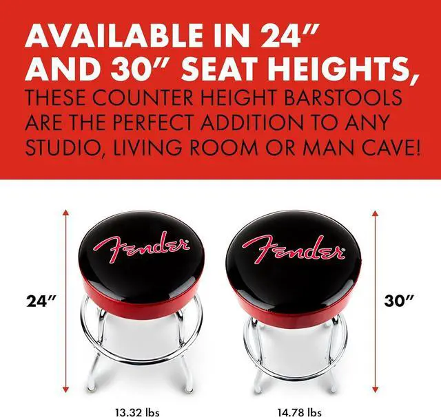 Alt view image 3 of 7 - Fender Red Sparkle Logo Swivel Barstool, Great Gifts for Dad, with 1 Year Limited Warranty, Simple Assembly, Black/Black, 30"