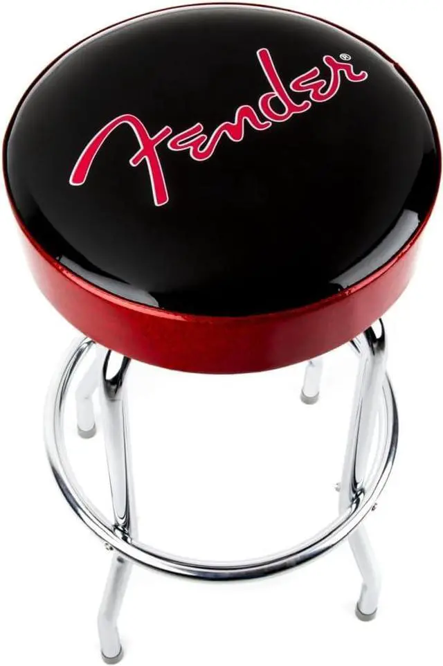 Alt view image 4 of 7 - Fender Red Sparkle Logo Swivel Barstool, Great Gifts for Dad, with 1 Year Limited Warranty, Simple Assembly, Black/Black, 30"