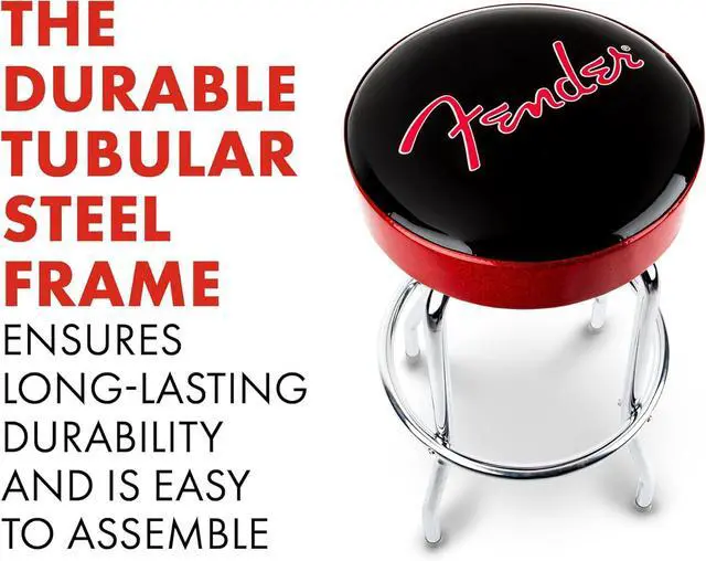 Alt view image 5 of 7 - Fender Red Sparkle Logo Swivel Barstool, Great Gifts for Dad, with 1 Year Limited Warranty, Simple Assembly, Black/Black, 30"