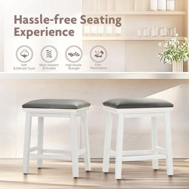 Alt view image 4 of 7 - ALPHA HOME 24 Inch Counter Height Bar Stools Set of 2, Modern Design, Upgraded Faux Leather Upholstery, Sturdy Wood Legs - Ideal for Kitchen Islands, Black